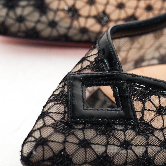 Christian Louboutin Neomid 55 Black Embroidered Mesh & Leather Pumps - Picture 7 of 9